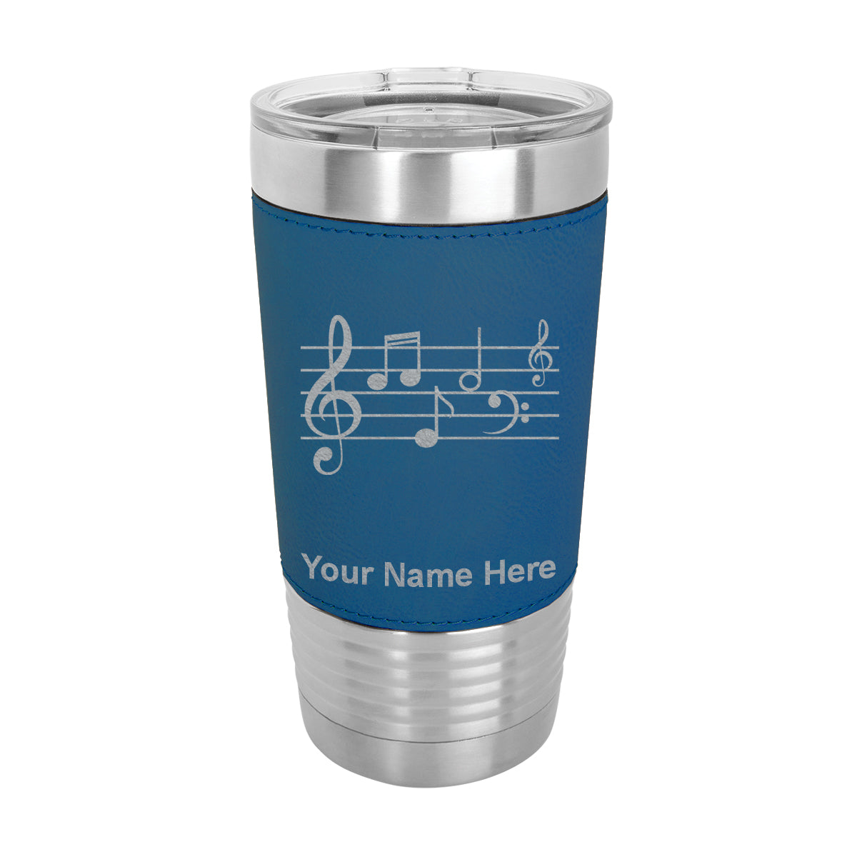 20oz Faux Leather Tumbler Mug, Music Staff, Personalized Engraving Included - LaserGram Custom Engraved Gifts