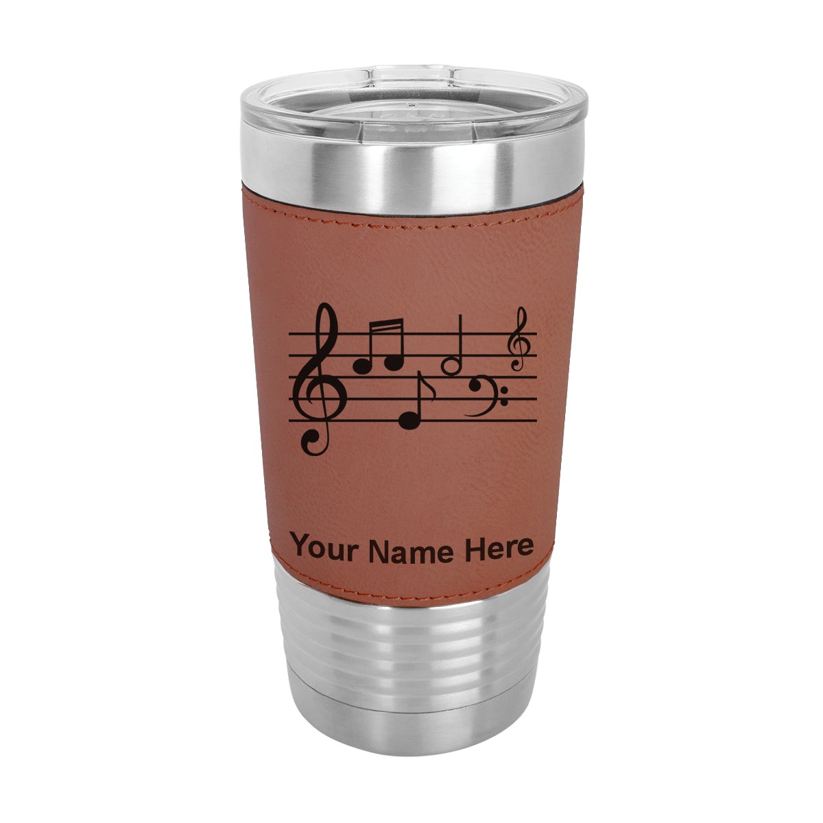 20oz Faux Leather Tumbler Mug, Music Staff, Personalized Engraving Included - LaserGram Custom Engraved Gifts