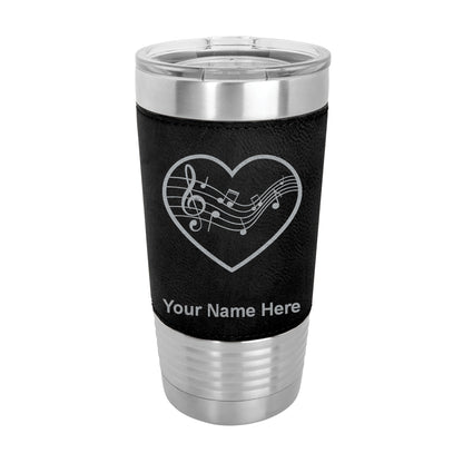20oz Faux Leather Tumbler Mug, Music Staff Heart, Personalized Engraving Included - LaserGram Custom Engraved Gifts