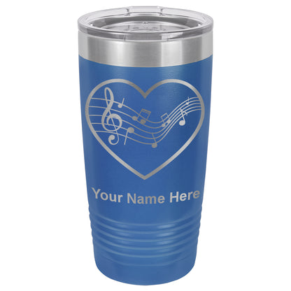 20oz Vacuum Insulated Tumbler Mug, Music Staff Heart, Personalized Engraving Included