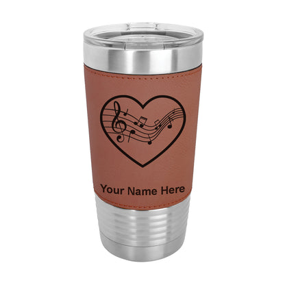 20oz Faux Leather Tumbler Mug, Music Staff Heart, Personalized Engraving Included - LaserGram Custom Engraved Gifts