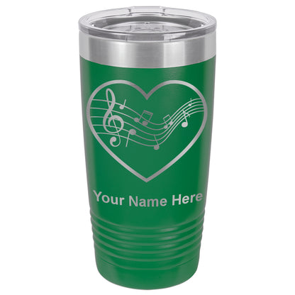 20oz Vacuum Insulated Tumbler Mug, Music Staff Heart, Personalized Engraving Included