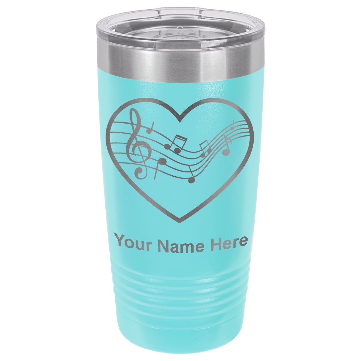 20oz Vacuum Insulated Tumbler Mug, Music Staff Heart, Personalized Engraving Included
