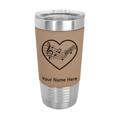 20oz Faux Leather Tumbler Mug, Music Staff Heart, Personalized Engraving Included - LaserGram Custom Engraved Gifts