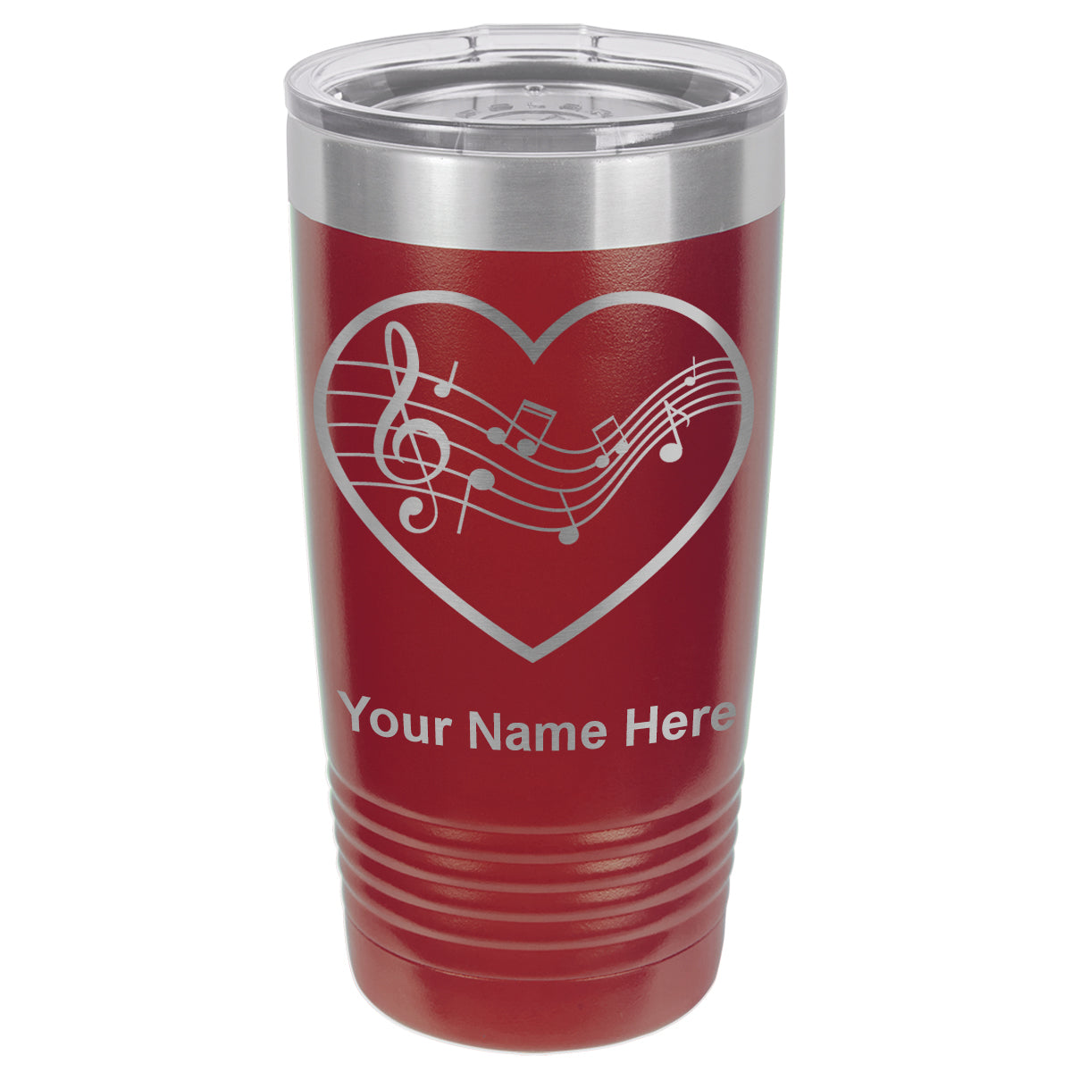 20oz Vacuum Insulated Tumbler Mug, Music Staff Heart, Personalized Engraving Included