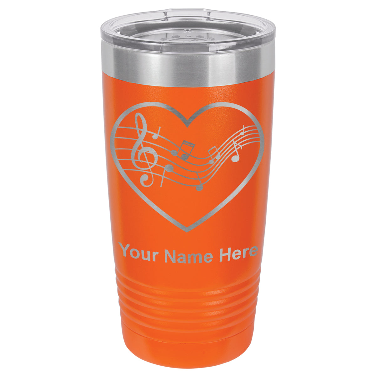20oz Vacuum Insulated Tumbler Mug, Music Staff Heart, Personalized Engraving Included