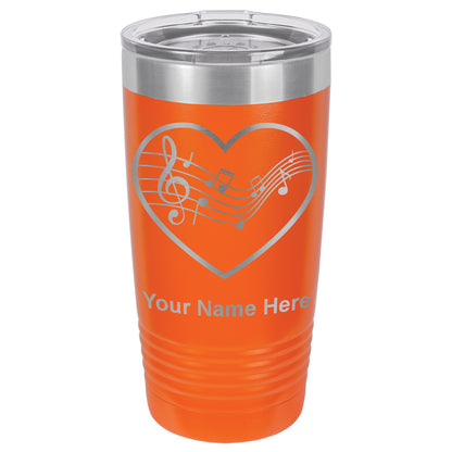 20oz Vacuum Insulated Tumbler Mug, Music Staff Heart, Personalized Engraving Included