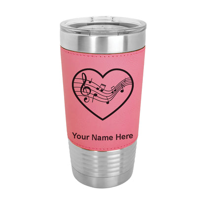 20oz Faux Leather Tumbler Mug, Music Staff Heart, Personalized Engraving Included - LaserGram Custom Engraved Gifts