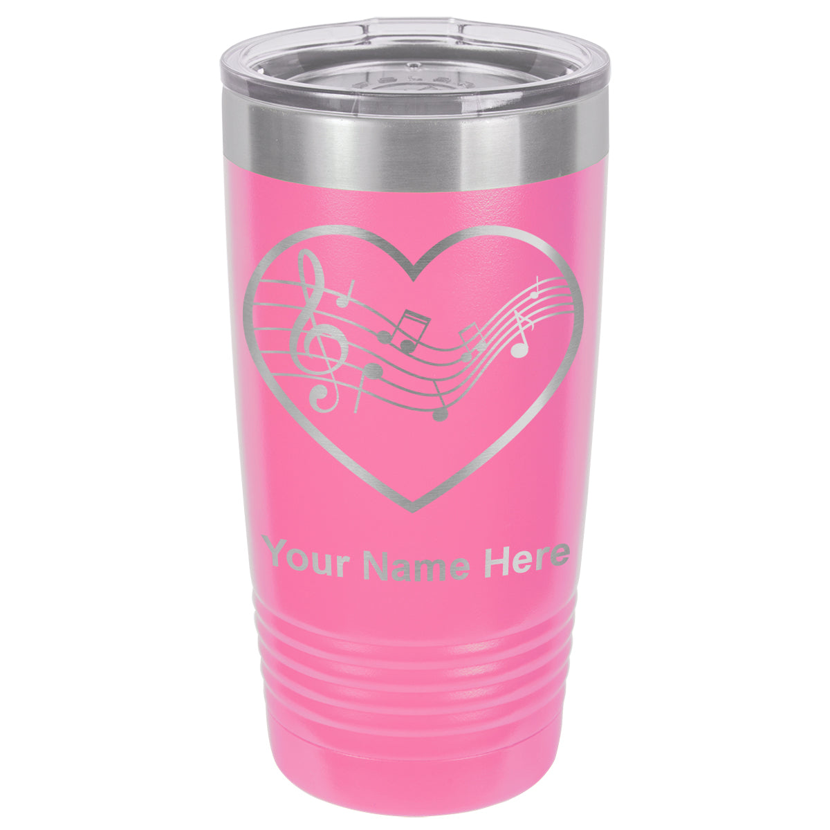 20oz Vacuum Insulated Tumbler Mug, Music Staff Heart, Personalized Engraving Included