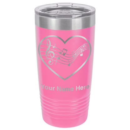 20oz Vacuum Insulated Tumbler Mug, Music Staff Heart, Personalized Engraving Included