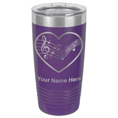 20oz Vacuum Insulated Tumbler Mug, Music Staff Heart, Personalized Engraving Included