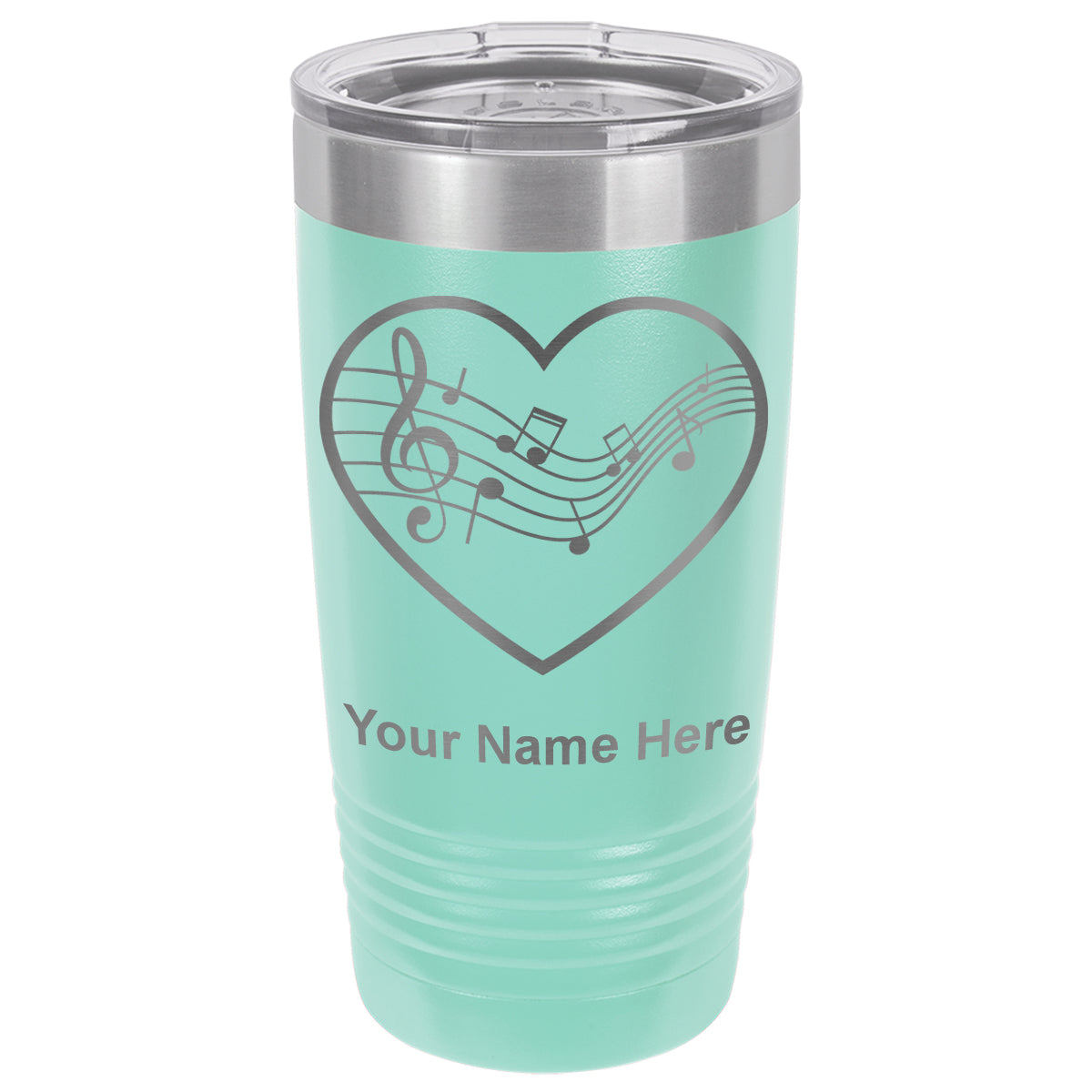 20oz Vacuum Insulated Tumbler Mug, Music Staff Heart, Personalized Engraving Included