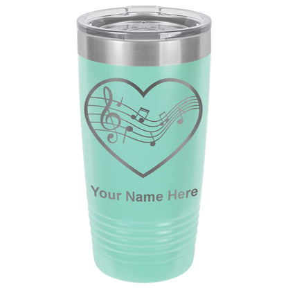 20oz Vacuum Insulated Tumbler Mug, Music Staff Heart, Personalized Engraving Included