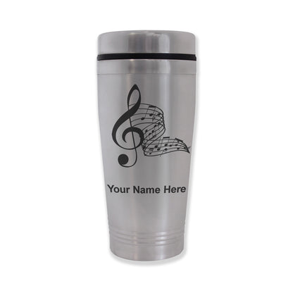 Commuter Travel Mug, Musical Notes, Personalized Engraving Included