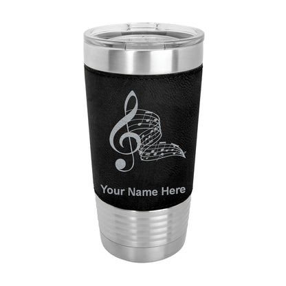 20oz Faux Leather Tumbler Mug, Musical Notes, Personalized Engraving Included - LaserGram Custom Engraved Gifts