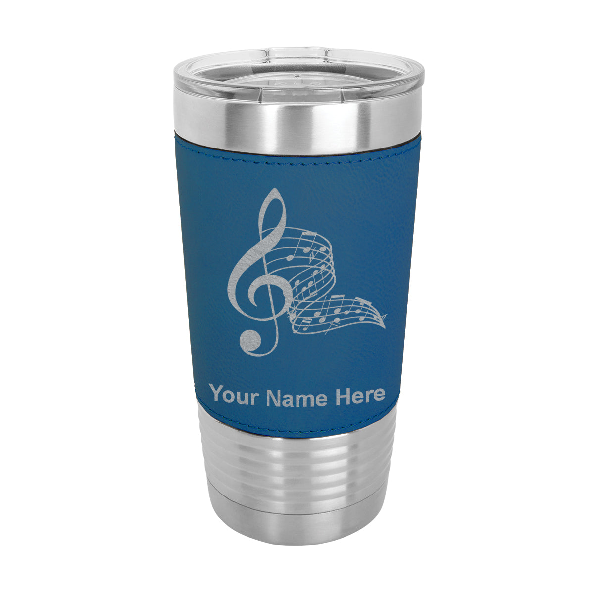 20oz Faux Leather Tumbler Mug, Musical Notes, Personalized Engraving Included - LaserGram Custom Engraved Gifts