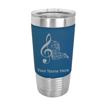 20oz Faux Leather Tumbler Mug, Musical Notes, Personalized Engraving Included - LaserGram Custom Engraved Gifts
