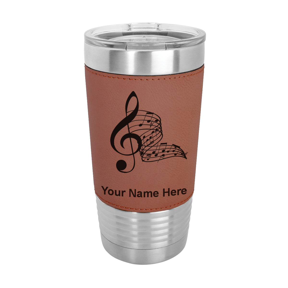 20oz Faux Leather Tumbler Mug, Musical Notes, Personalized Engraving Included - LaserGram Custom Engraved Gifts