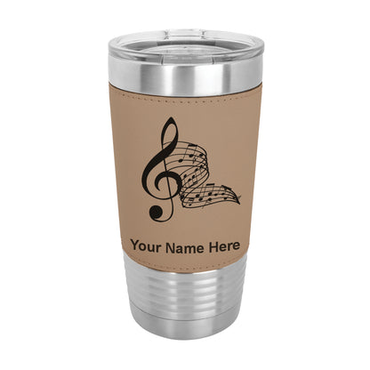 20oz Faux Leather Tumbler Mug, Musical Notes, Personalized Engraving Included - LaserGram Custom Engraved Gifts