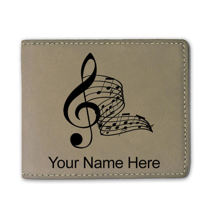 Faux Leather Bi-Fold Wallet, Musical Notes, Personalized Engraving Included