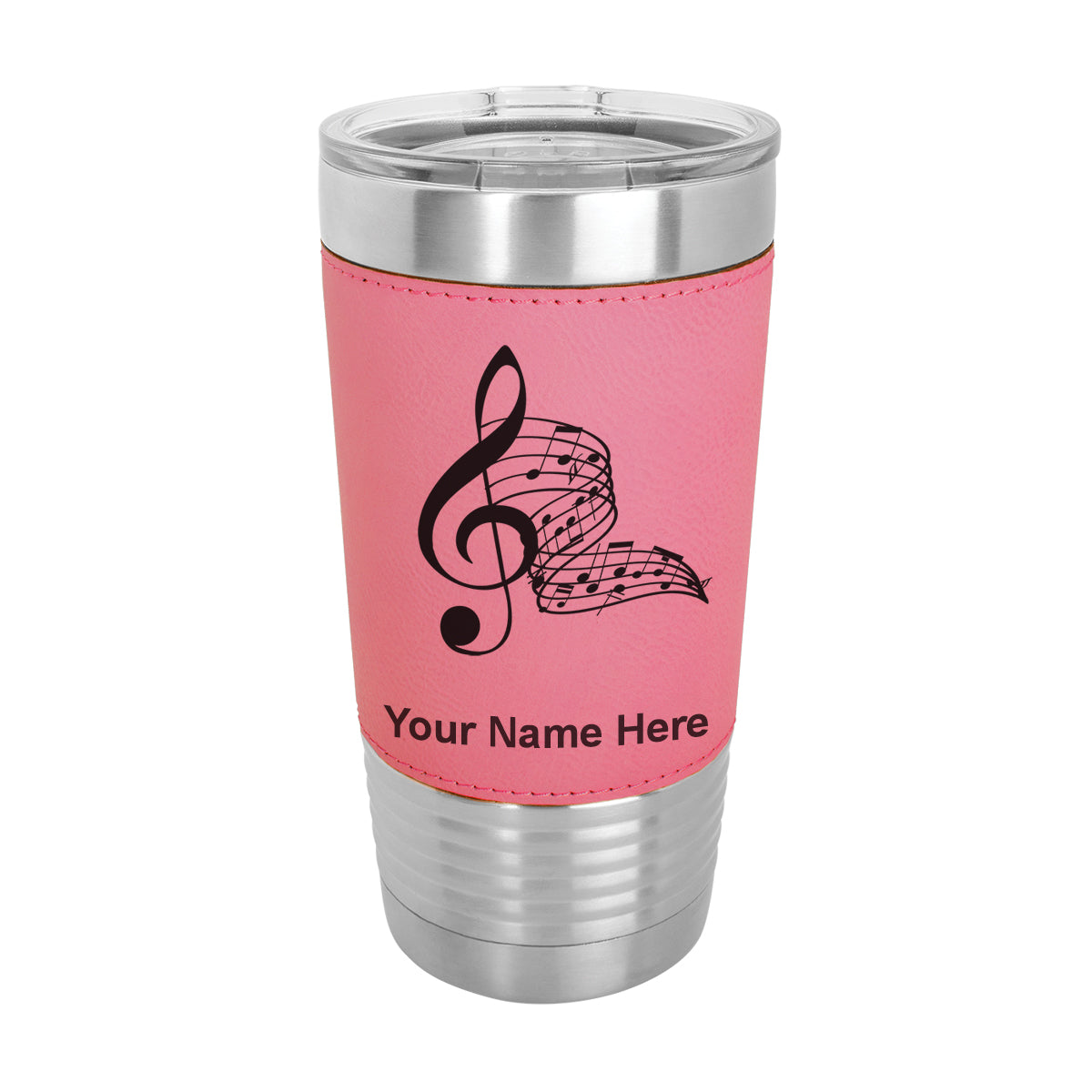 20oz Faux Leather Tumbler Mug, Musical Notes, Personalized Engraving Included - LaserGram Custom Engraved Gifts