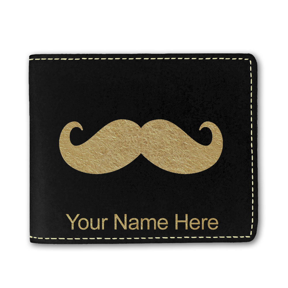 Faux Leather Bi-Fold Wallet, Mustache, Personalized Engraving Included