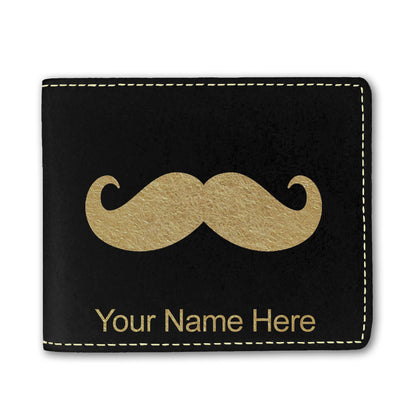 Faux Leather Bi-Fold Wallet, Mustache, Personalized Engraving Included