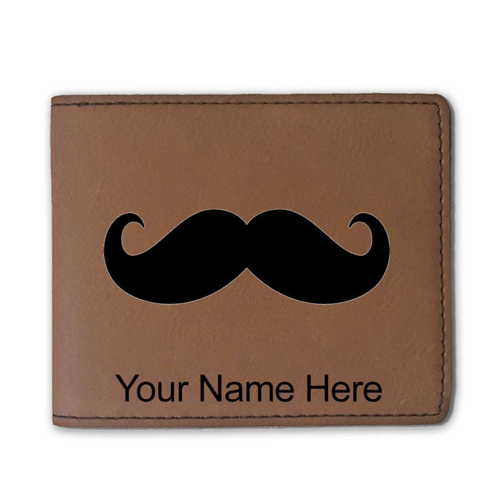 Faux Leather Bi-Fold Wallet, Mustache, Personalized Engraving Included