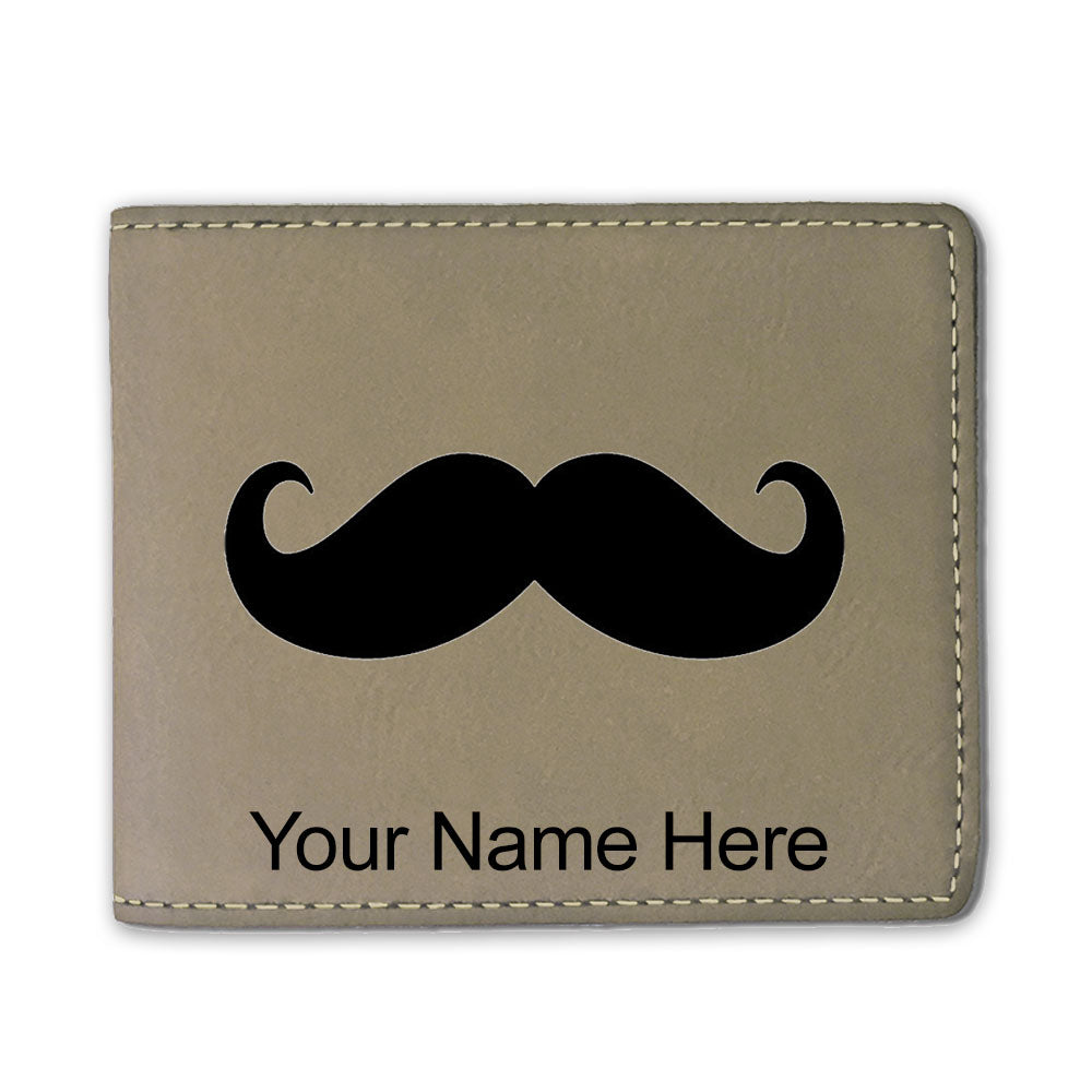 Faux Leather Bi-Fold Wallet, Mustache, Personalized Engraving Included