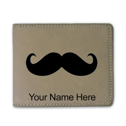 Faux Leather Bi-Fold Wallet, Mustache, Personalized Engraving Included