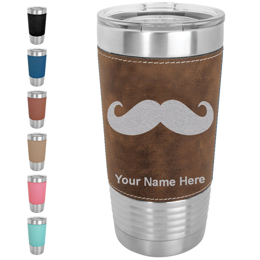 20oz Faux Leather Tumbler Mug, Mustache, Personalized Engraving Included - LaserGram Custom Engraved Gifts