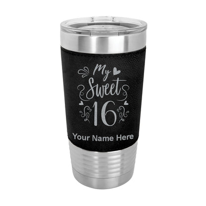 20oz Faux Leather Tumbler Mug, My Sweet 16, Personalized Engraving Included - LaserGram Custom Engraved Gifts