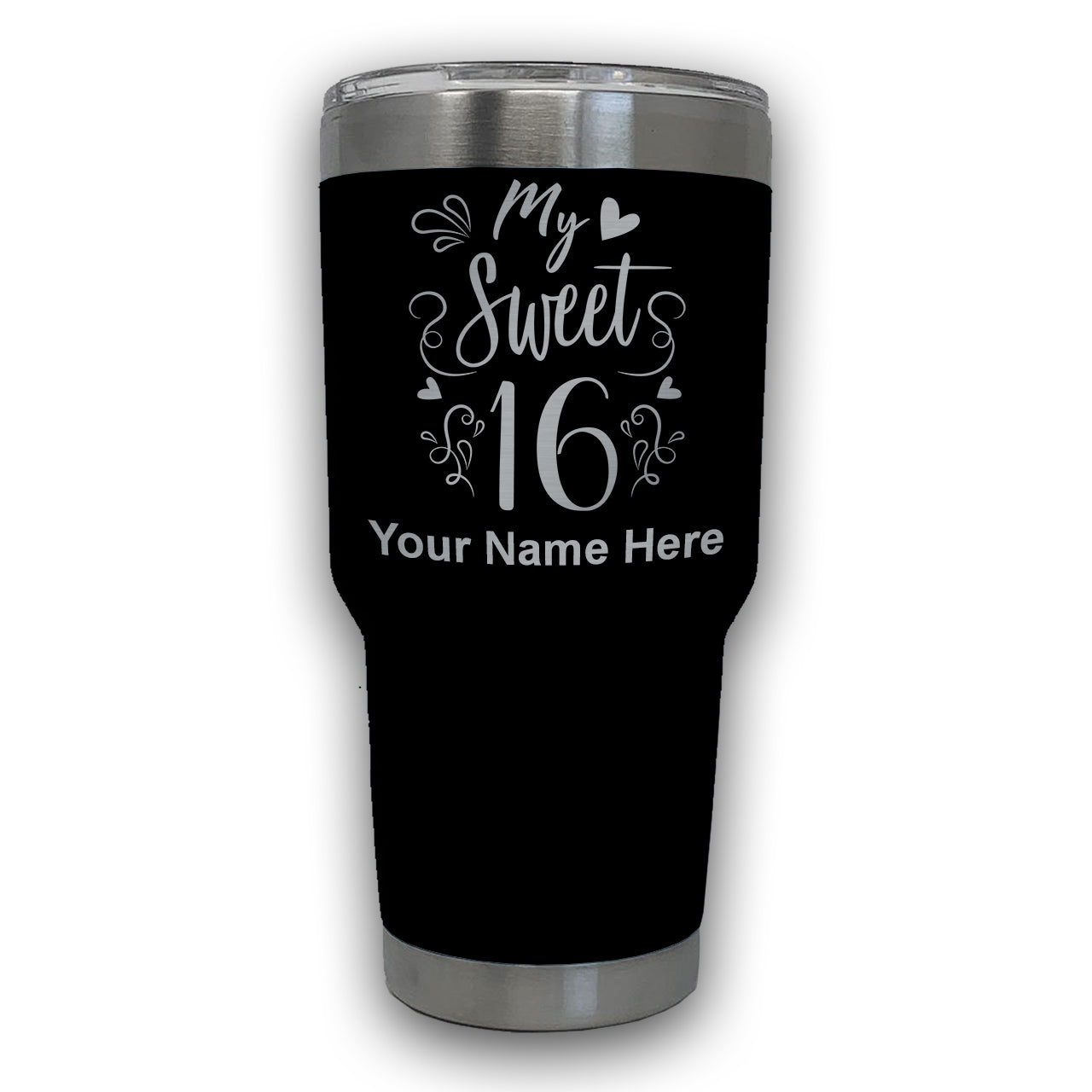 LaserGram 30oz Tumbler Mug, My Sweet 16, Personalized Engraving Included