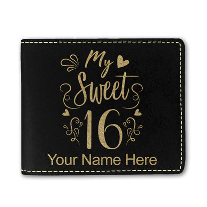 Faux Leather Bi-Fold Wallet, My Sweet 16, Personalized Engraving Included