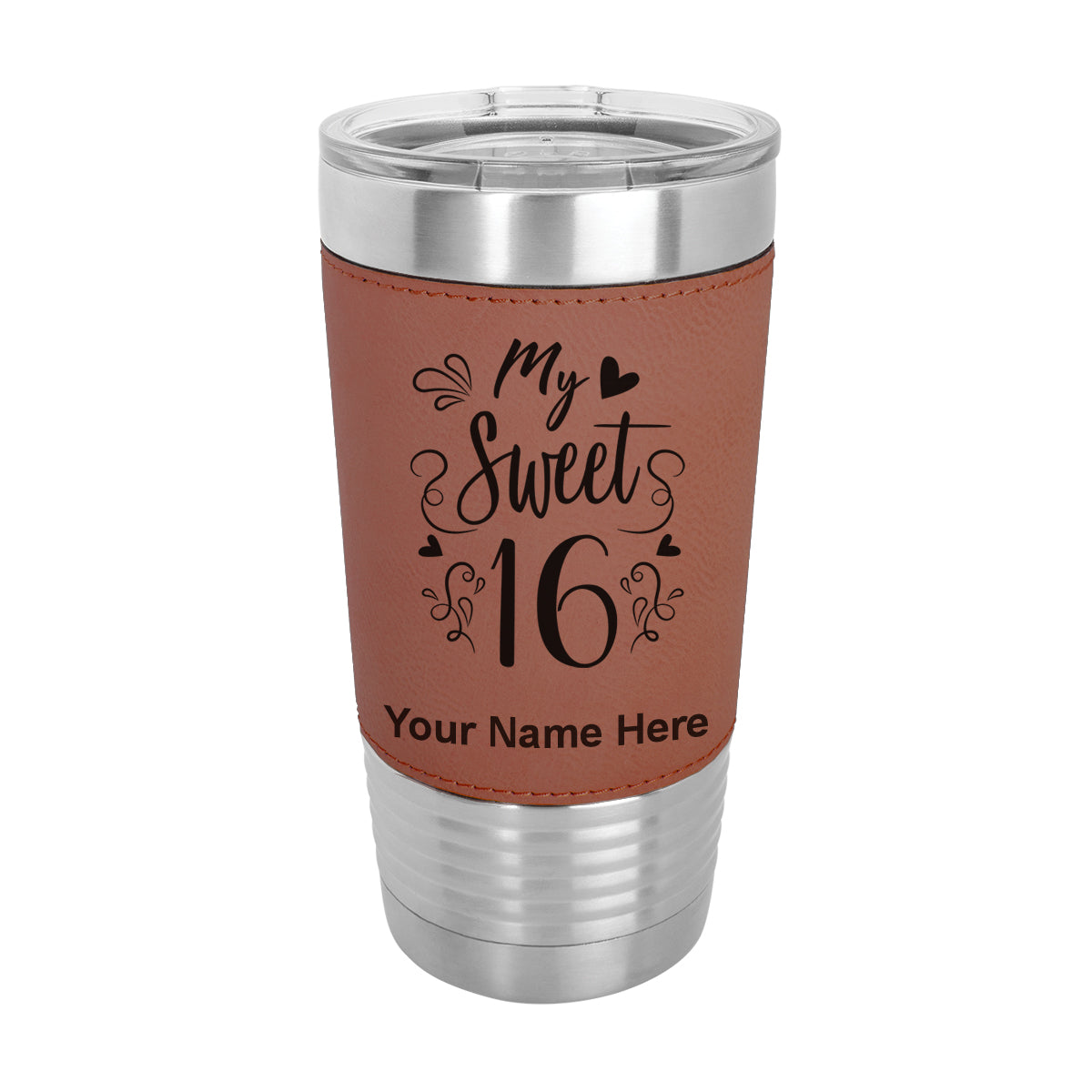 20oz Faux Leather Tumbler Mug, My Sweet 16, Personalized Engraving Included - LaserGram Custom Engraved Gifts