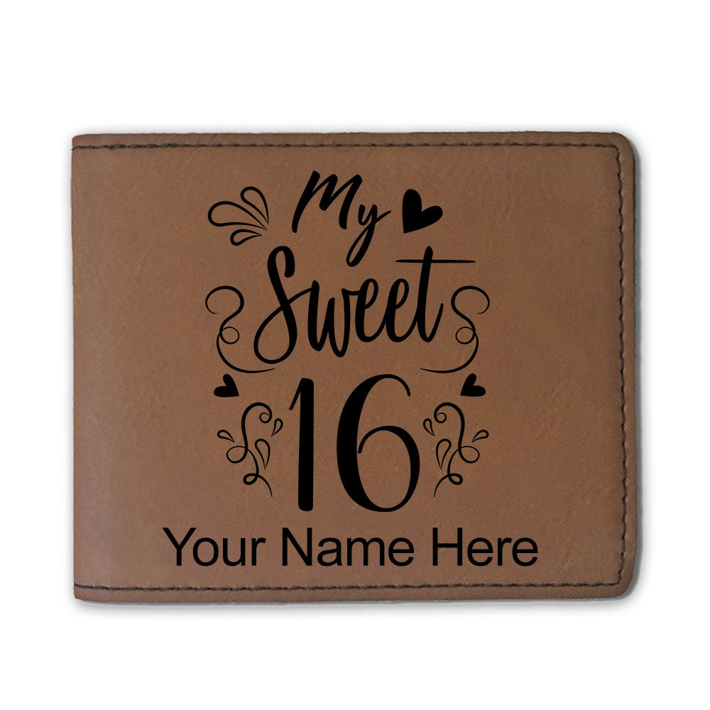 Faux Leather Bi-Fold Wallet, My Sweet 16, Personalized Engraving Included