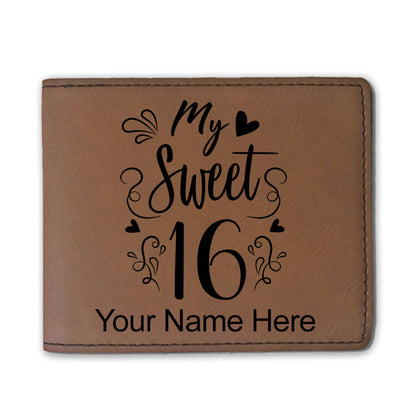 Faux Leather Bi-Fold Wallet, My Sweet 16, Personalized Engraving Included