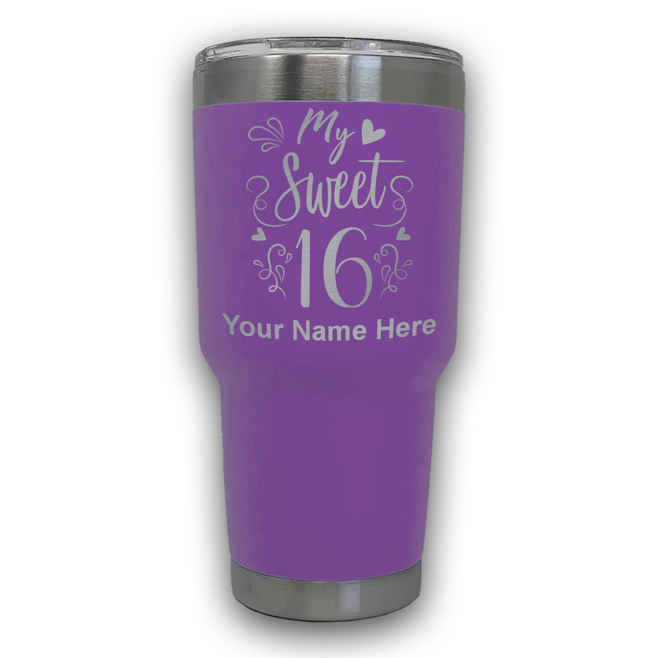 LaserGram 30oz Tumbler Mug, My Sweet 16, Personalized Engraving Included