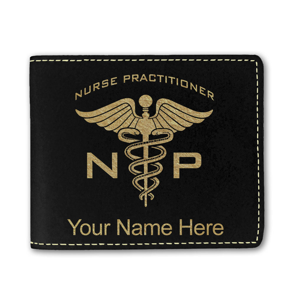 Faux Leather Bi-Fold Wallet, NP Nurse Practitioner, Personalized Engraving Included