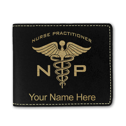 Faux Leather Bi-Fold Wallet, NP Nurse Practitioner, Personalized Engraving Included