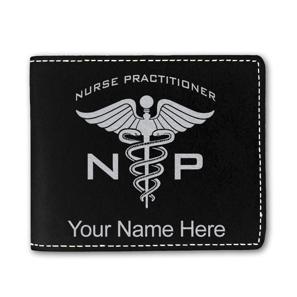 Faux Leather Bi-Fold Wallet, NP Nurse Practitioner, Personalized Engraving Included