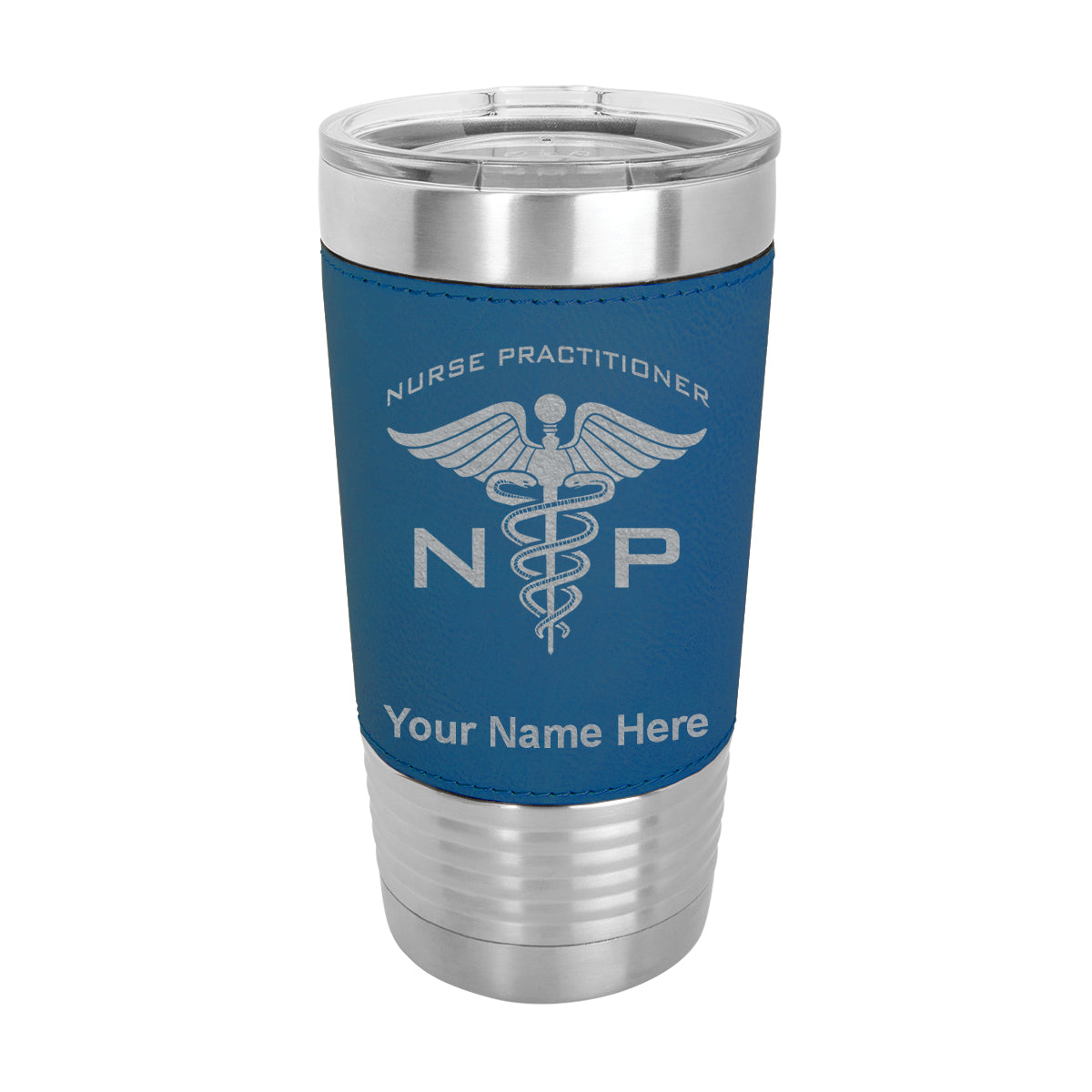 20oz Faux Leather Tumbler Mug, NP Nurse Practitioner, Personalized Engraving Included - LaserGram Custom Engraved Gifts