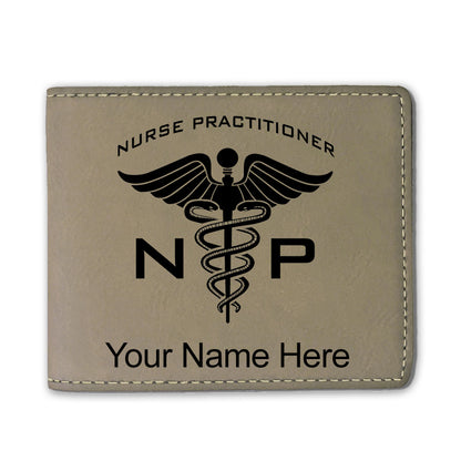 Faux Leather Bi-Fold Wallet, NP Nurse Practitioner, Personalized Engraving Included