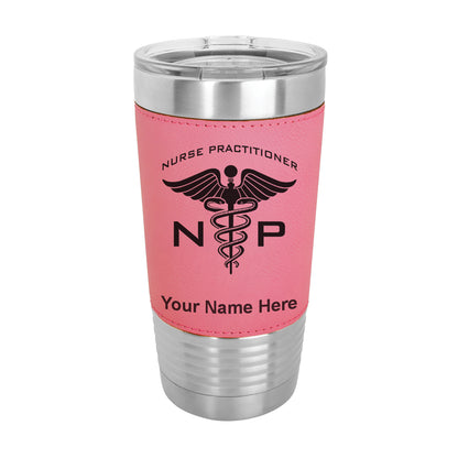 20oz Faux Leather Tumbler Mug, NP Nurse Practitioner, Personalized Engraving Included - LaserGram Custom Engraved Gifts