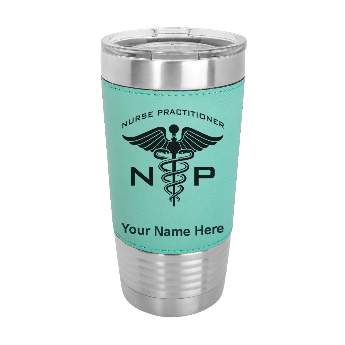 20oz Faux Leather Tumbler Mug, NP Nurse Practitioner, Personalized Engraving Included - LaserGram Custom Engraved Gifts
