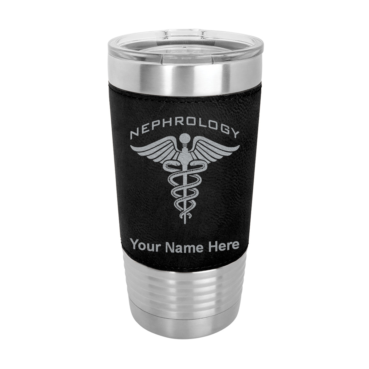 20oz Faux Leather Tumbler Mug, Nephrology, Personalized Engraving Included - LaserGram Custom Engraved Gifts