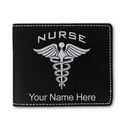 Faux Leather Bi-Fold Wallet, Nurse, Personalized Engraving Included