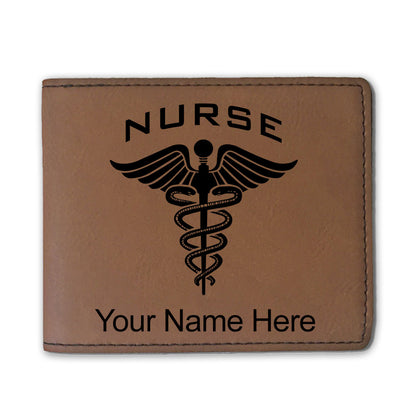 Faux Leather Bi-Fold Wallet, Nurse, Personalized Engraving Included