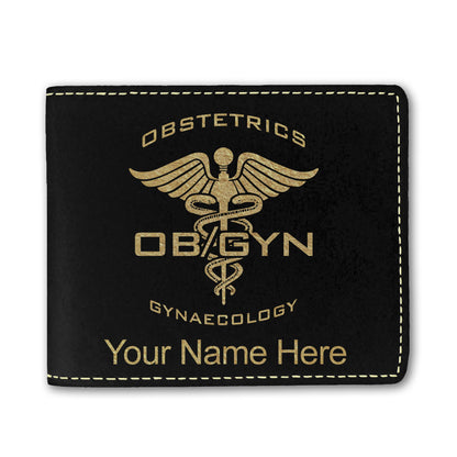 Faux Leather Bi-Fold Wallet, OBGYN Obstetrics and Gynaecology, Personalized Engraving Included