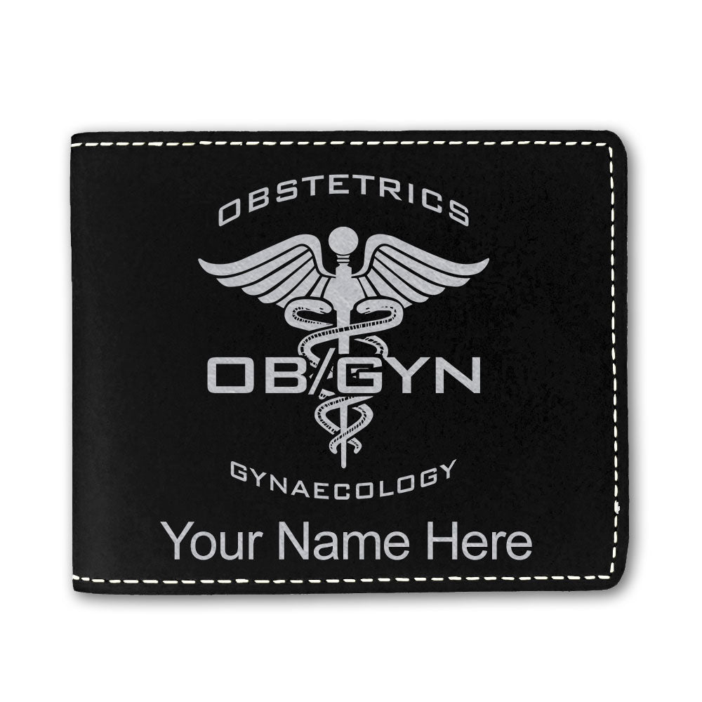 Faux Leather Bi-Fold Wallet, OBGYN Obstetrics and Gynaecology, Personalized Engraving Included